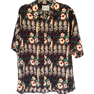 Reservoir Shirt Mens Large Hawaiian Aloha Camp Brown  Floral Surfboards